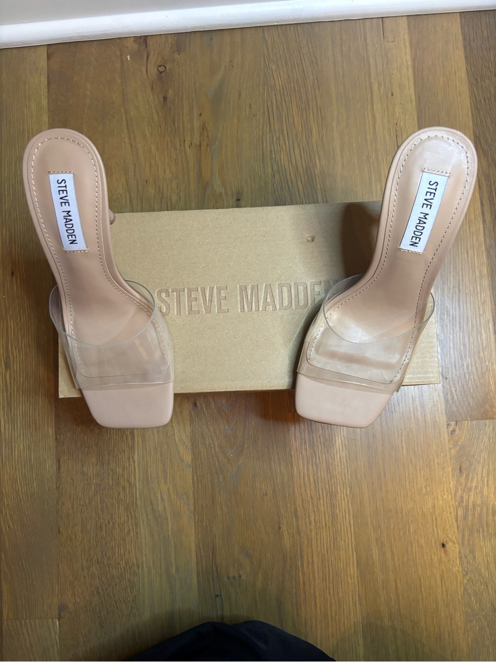 Steve Madden Blush Nude Clear Strap Slide Heels